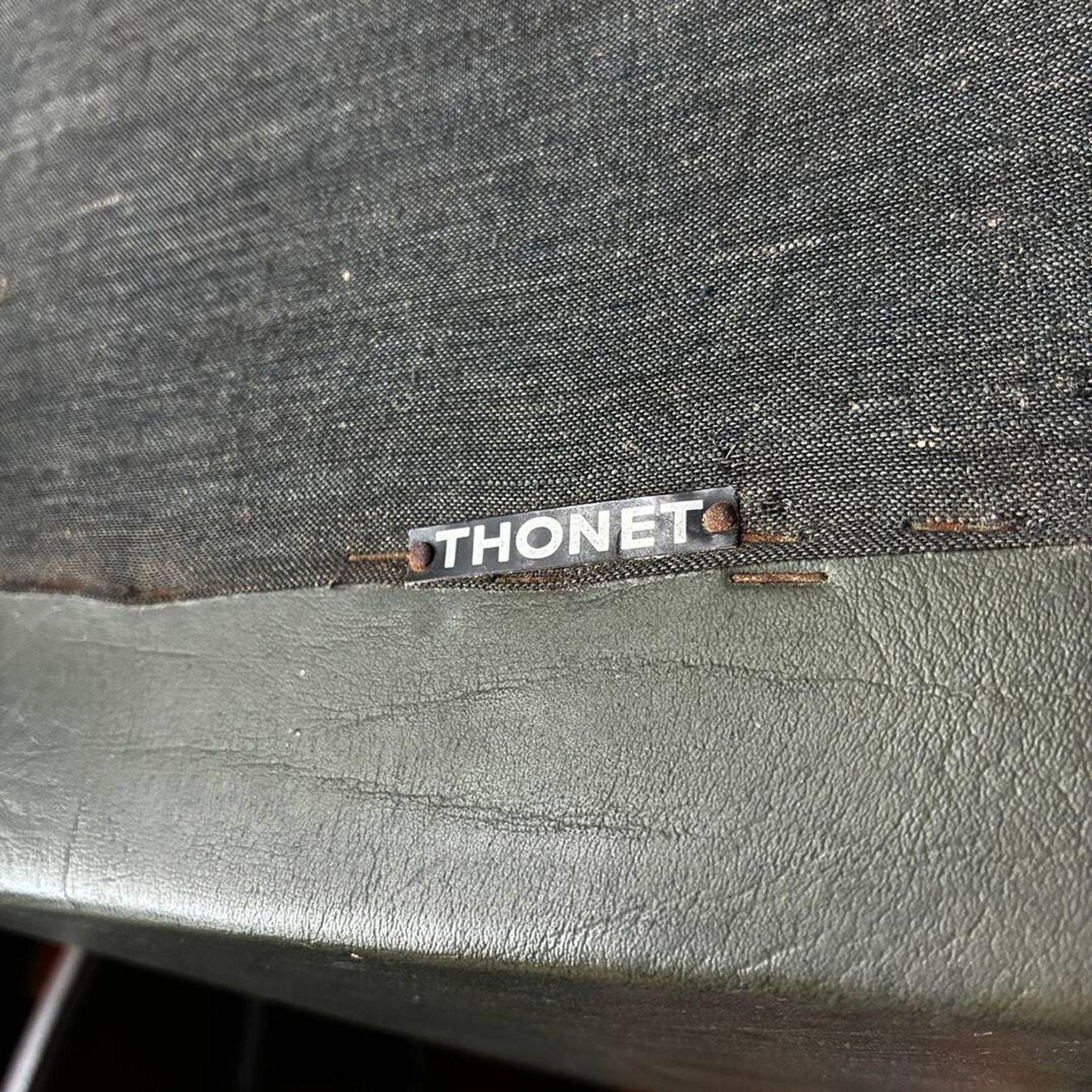 Austrian Thonet armchair from the mid-century with green "Ape" fabric upholstery.