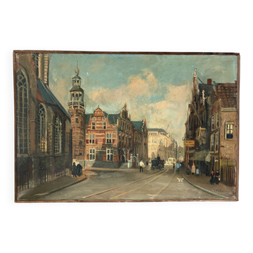 Flemish street scene, oil on canvas