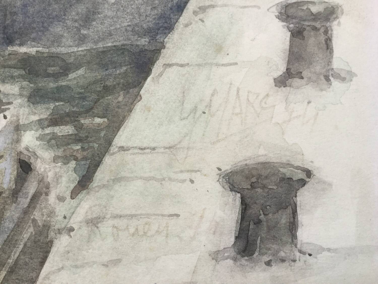 Watercolor by guy marc (1918-1995). port of rouen, 1974