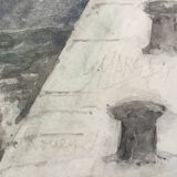 Watercolor by guy marc (1918-1995). port of rouen, 1974