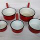 Red enamelled sheet metal pans