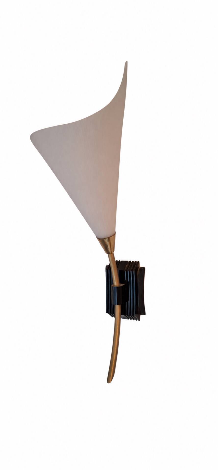 Pair of brass and frosted glass wall lights, vintage Mid-Century 1950s
