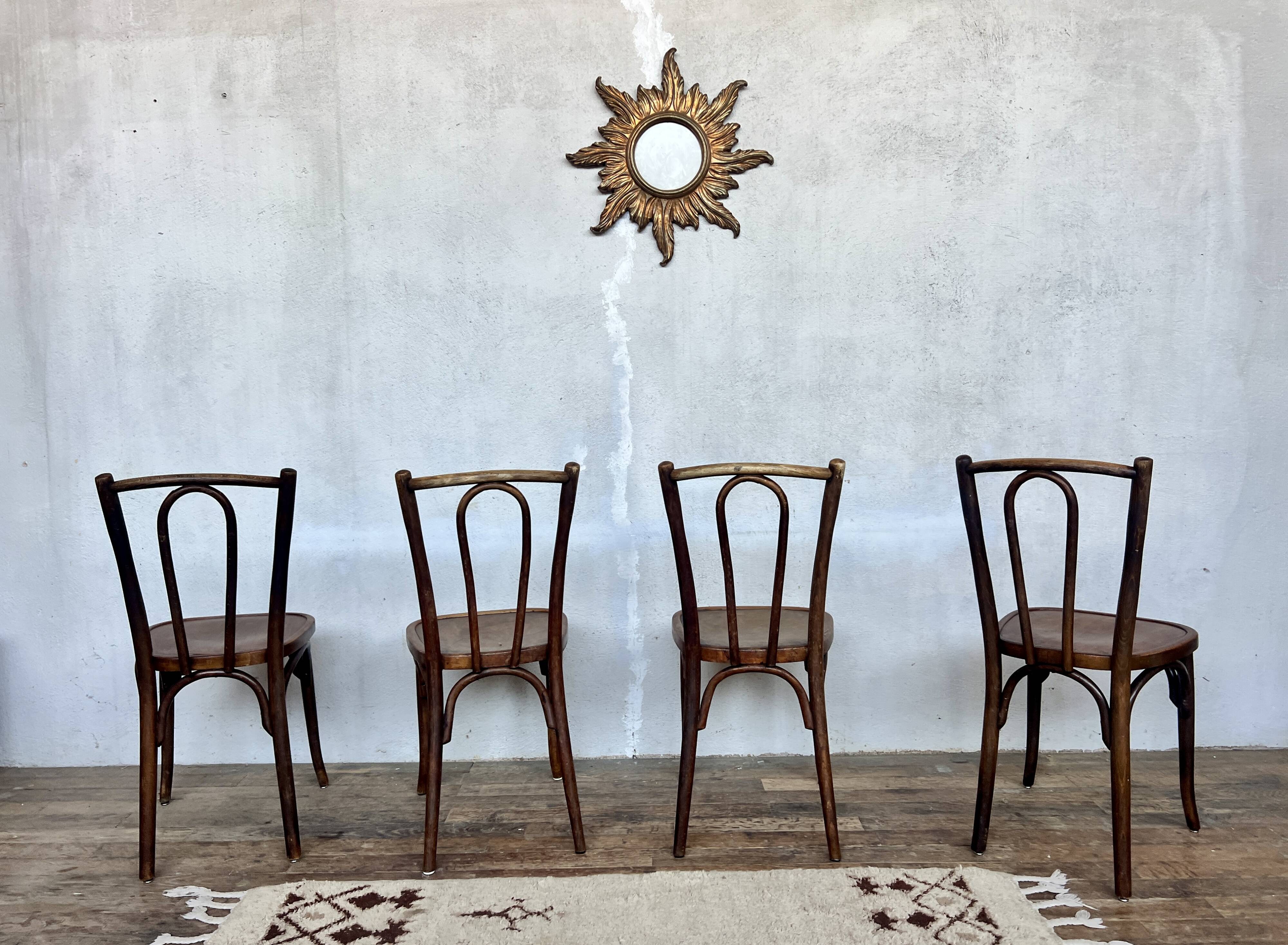 Set of 4 vintage wooden bistro chairs