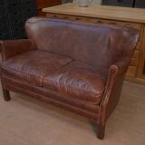 Small Vintage Bench Sofa Studded Leather Sofa 1970s