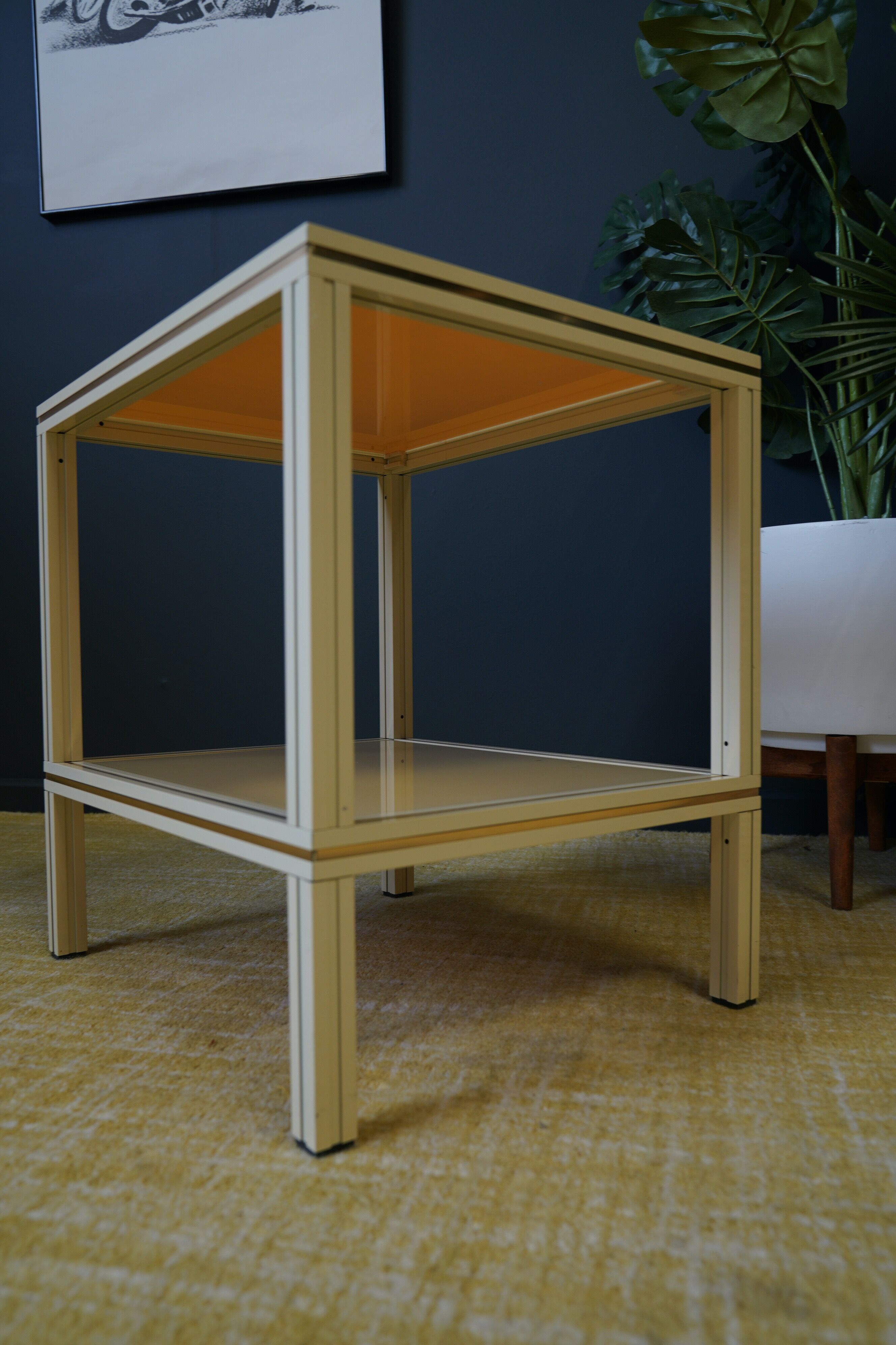 Mid century pierre vandel cream aluminium two-tier side table 1970s