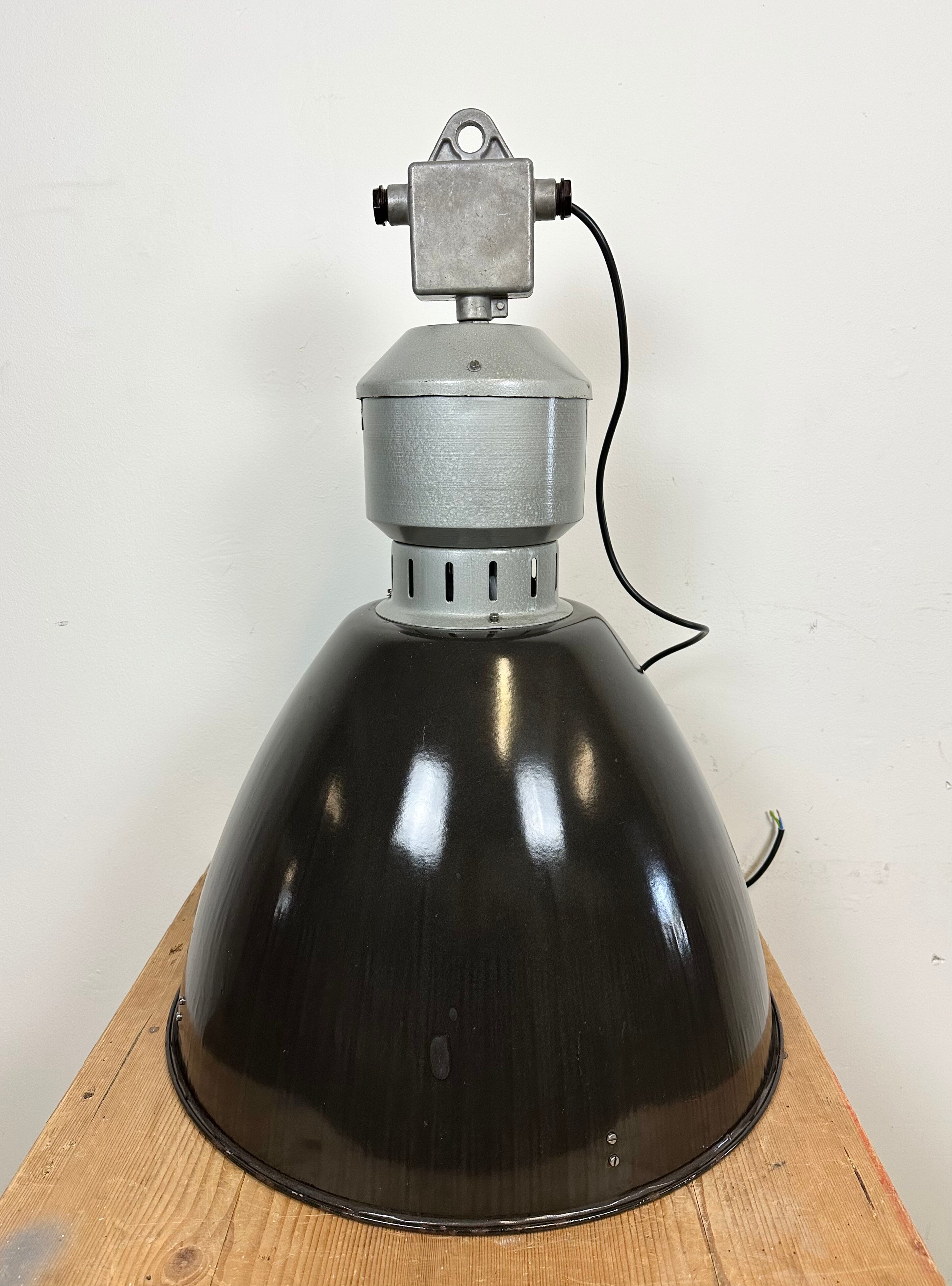 Industrial black enamel pendant lamp from Elektrosvit 1960s