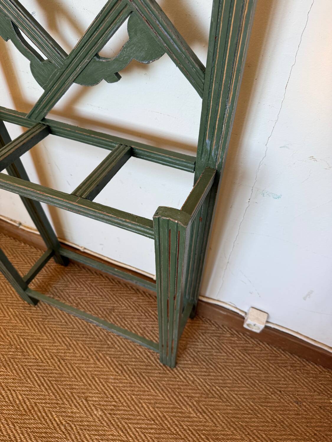 Art Deco coat rack in green patinated wood