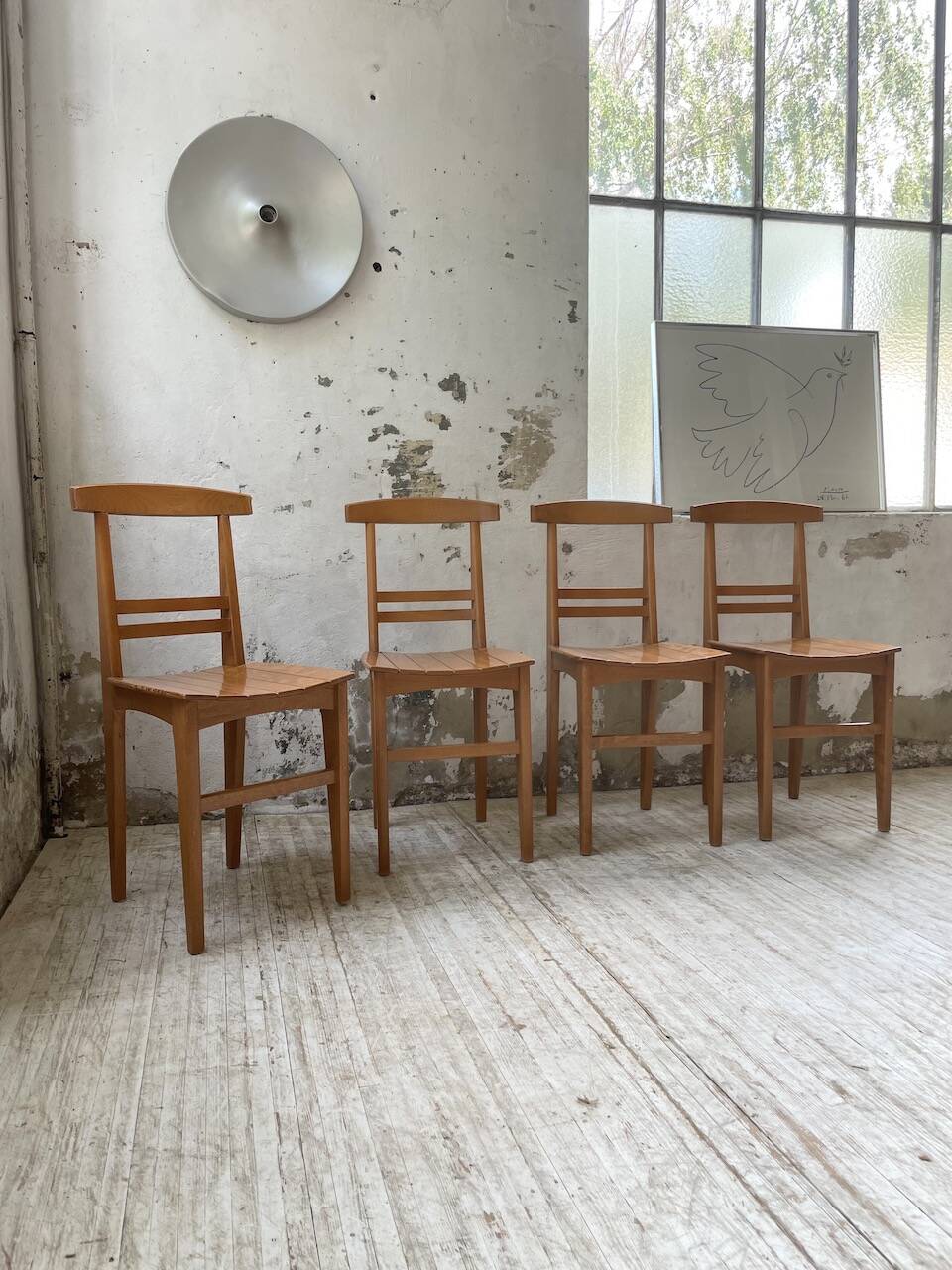 4 golden oak chairs