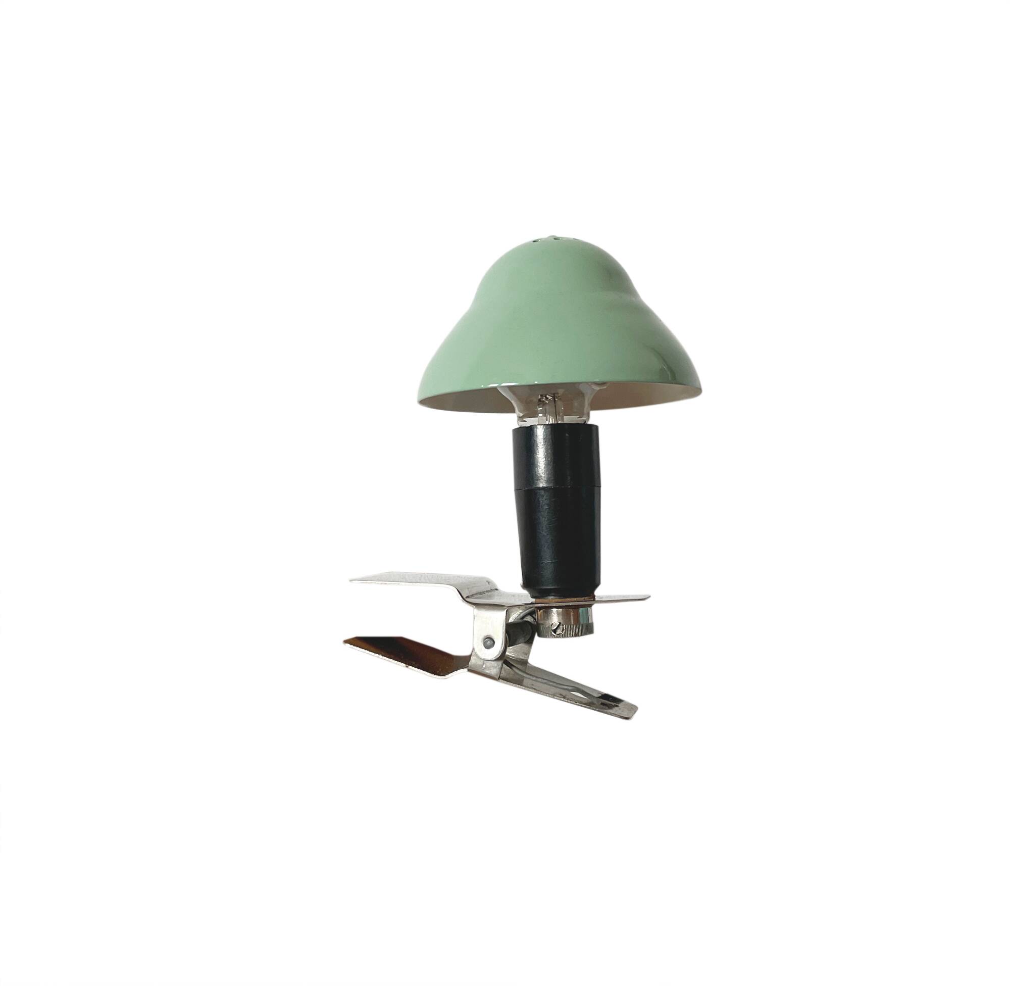 Vintage, green mushroom clip lamp, 1960s