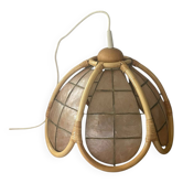 Suspension nacre et rotin vintage