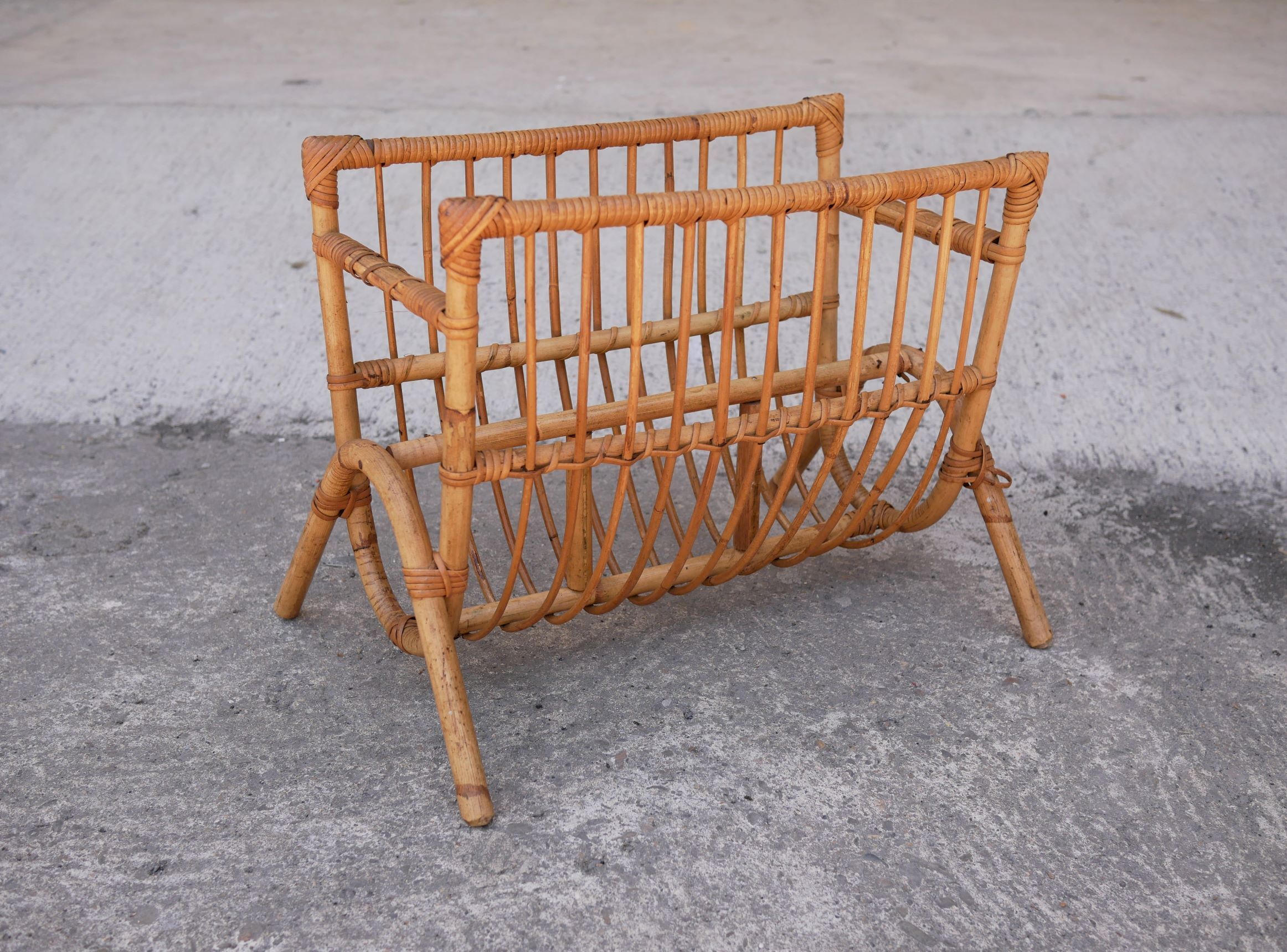 Vintage rattan magazine rack