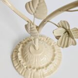 Vintage Italian white painted cast iron candlestick, floral motif, 1970s