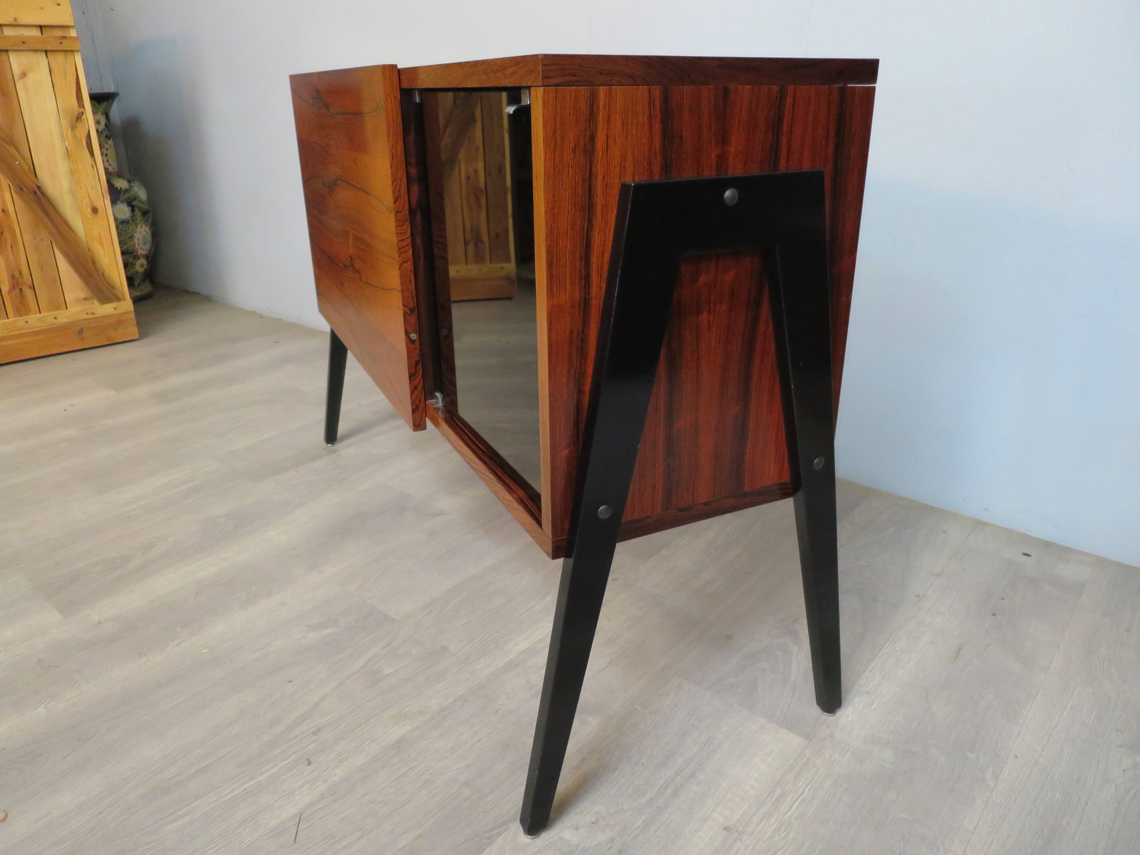 Small rosewood bar lounge sideboard with compass legs