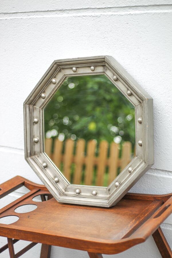 Miroir vintage, miroir bois recouvert d'étain, miroir étain années 60