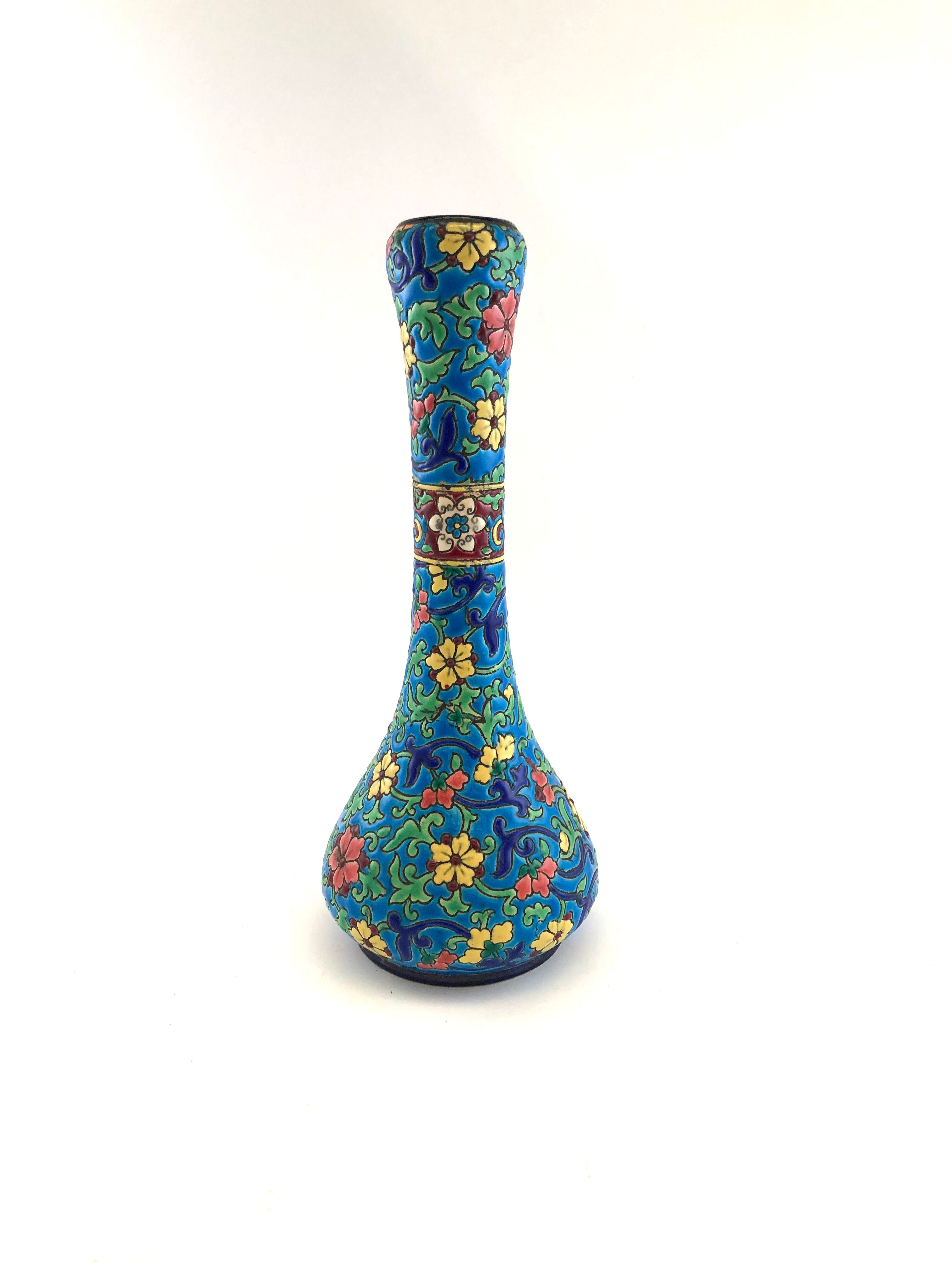 Soliflore vase in blue enamels of Longwy