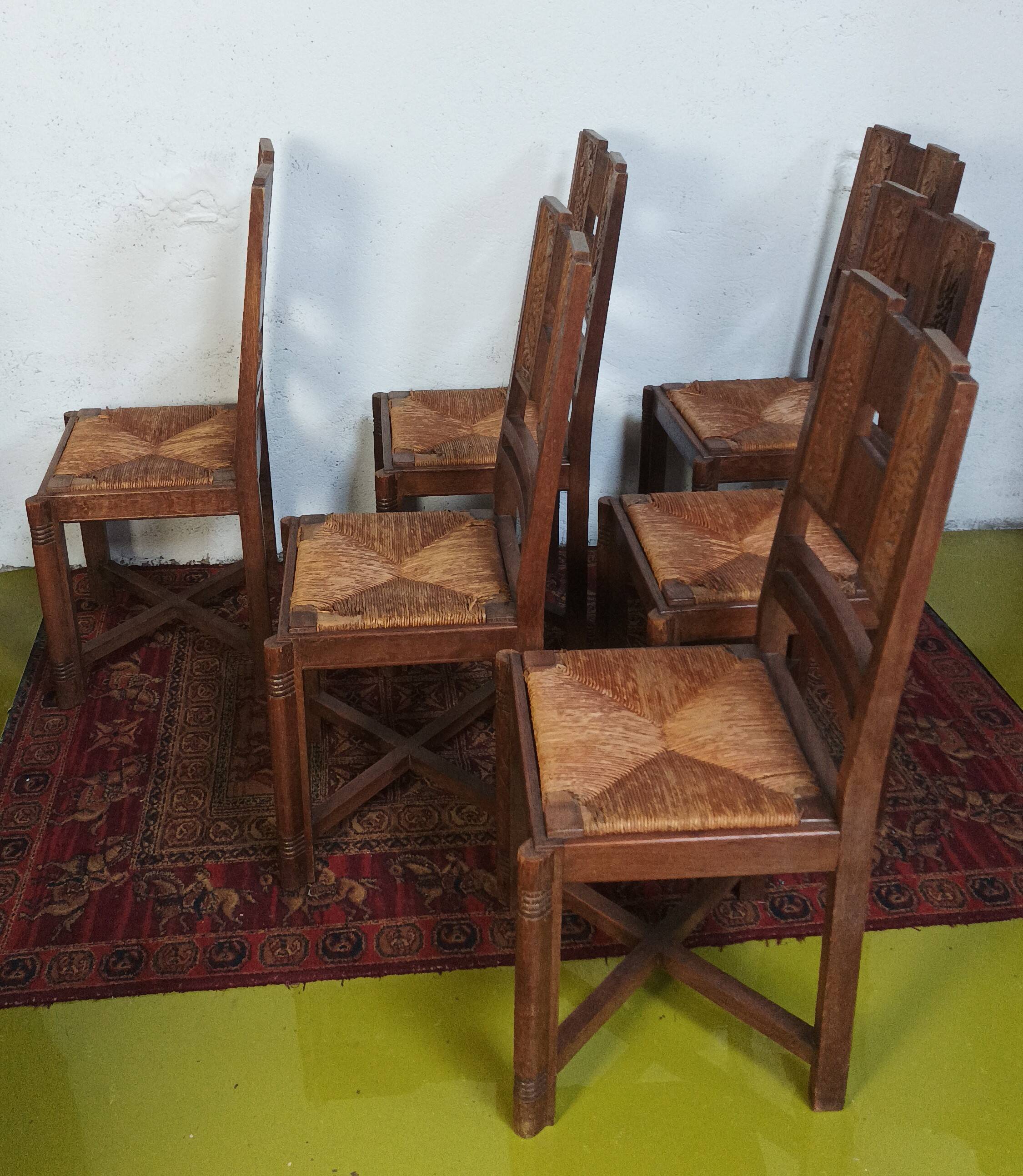 Set of 6 Art Deco oak chairs