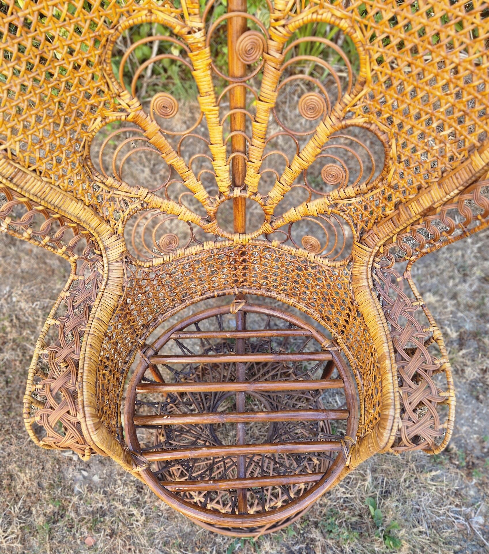 Peacock or Emmanuelle armchair in wicker from the 1970s.