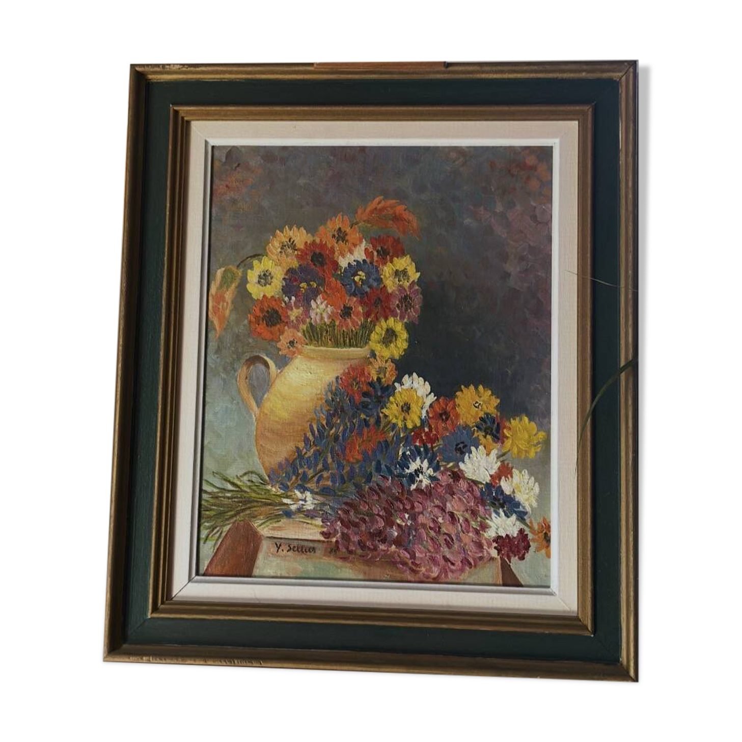 Framed oil on canvas – Flower bouquet, Yvonne Sellier