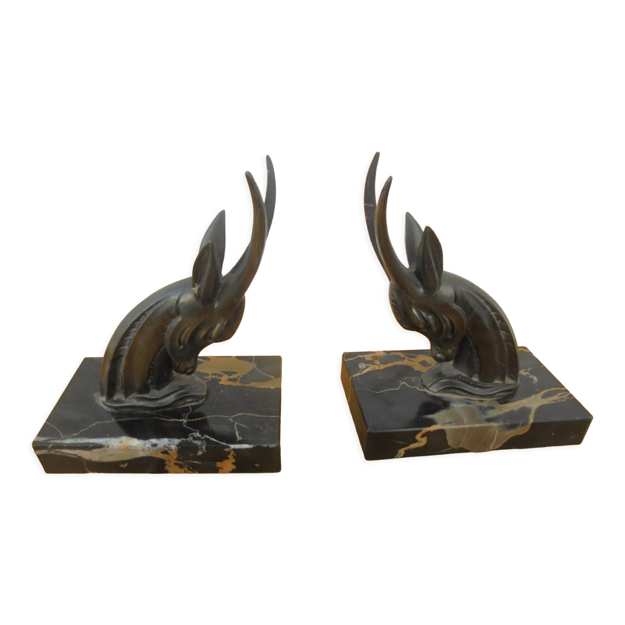 Pair of art deco bookends antelope heads