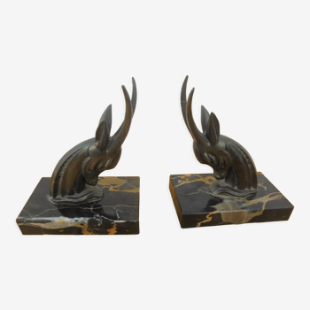 Pair of art deco bookends antelope heads