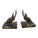 Pair of art deco bookends antelope heads