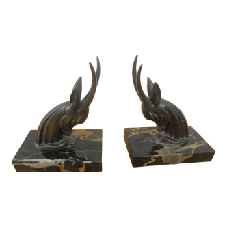 Pair of art deco bookends antelope heads