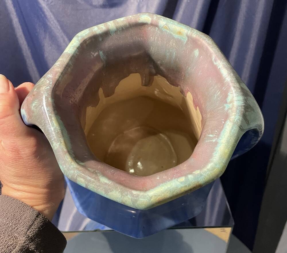 Grand vase forme amphore en gres de pierrefonds a couleur bleue et verte