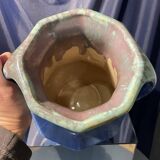 Grand vase forme amphore en gres de pierrefonds a couleur bleue et verte