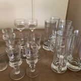 Set of 21 small liqueur glasses and 16 small cups and ramekins.