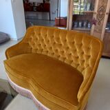 Canapé banquette crapaud velour jaune
