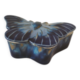 Vintage blue enameled ceramic butterfly box signed alpho