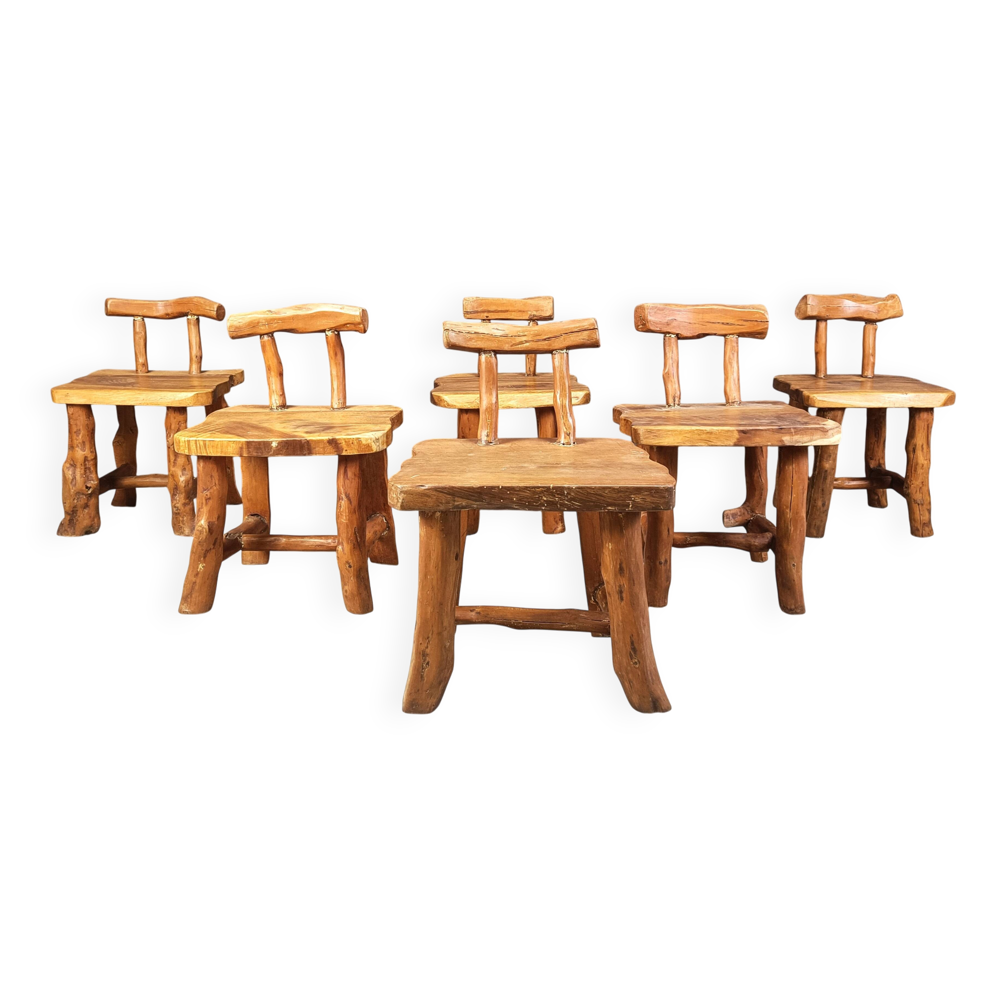 Set of 6 sculptural brutalist dining chairs, 1960s