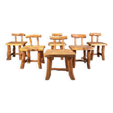 Ensemble de 6 chaises de salle à manger sculpturales brutalistes, années 1960.