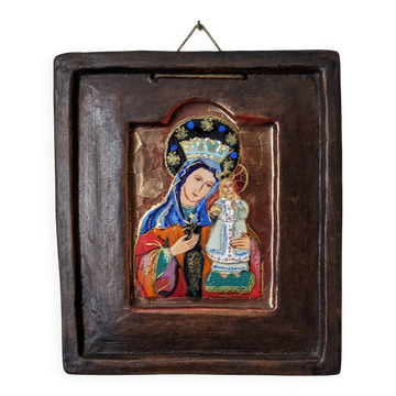 Glazed ceramic plaque of the Virgin and Child