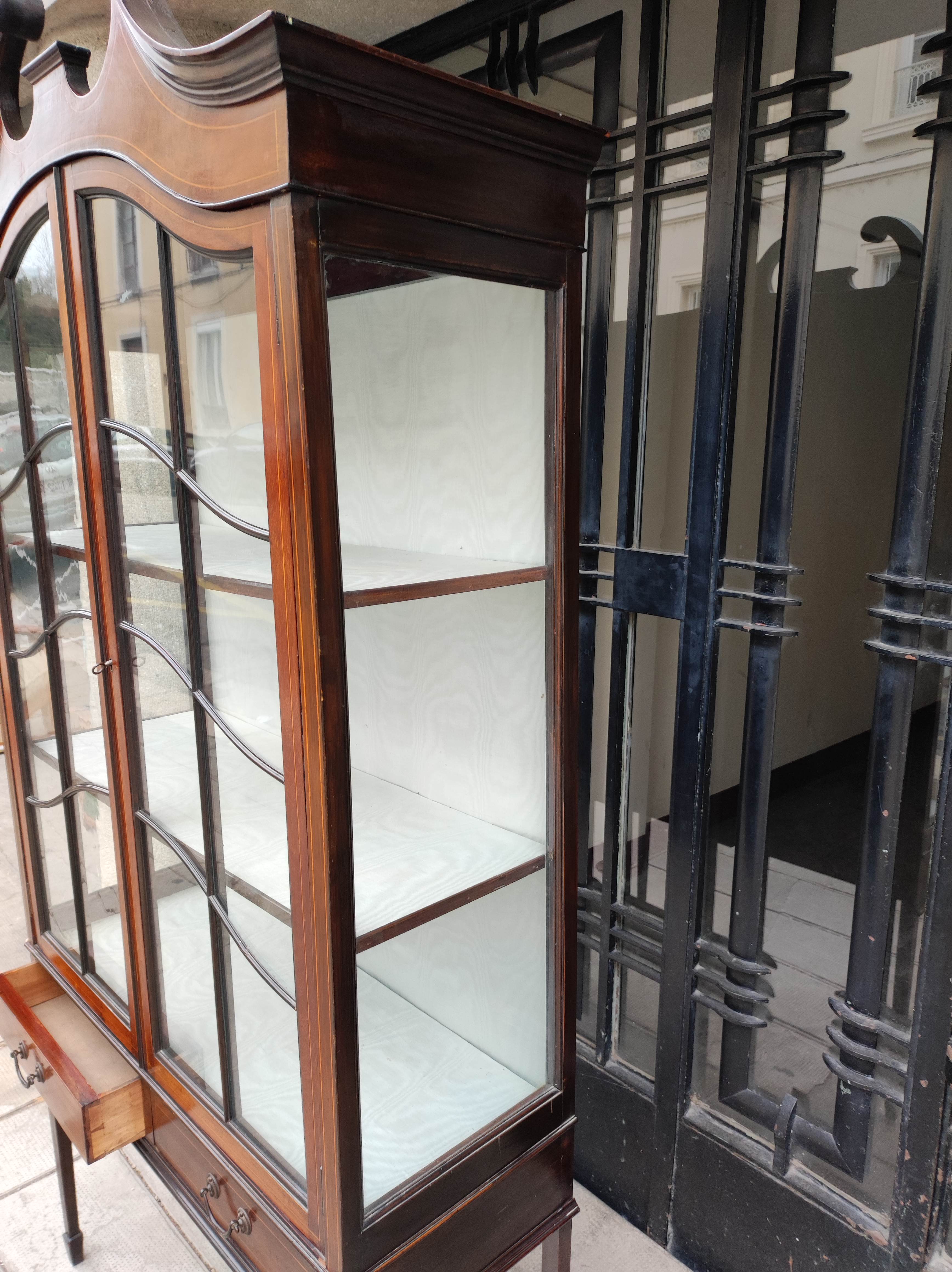 English art nouveau showcase. mahogany