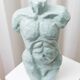 Light blue clay ceramic torso statue – mid-century design sculpture, heavy studio piece