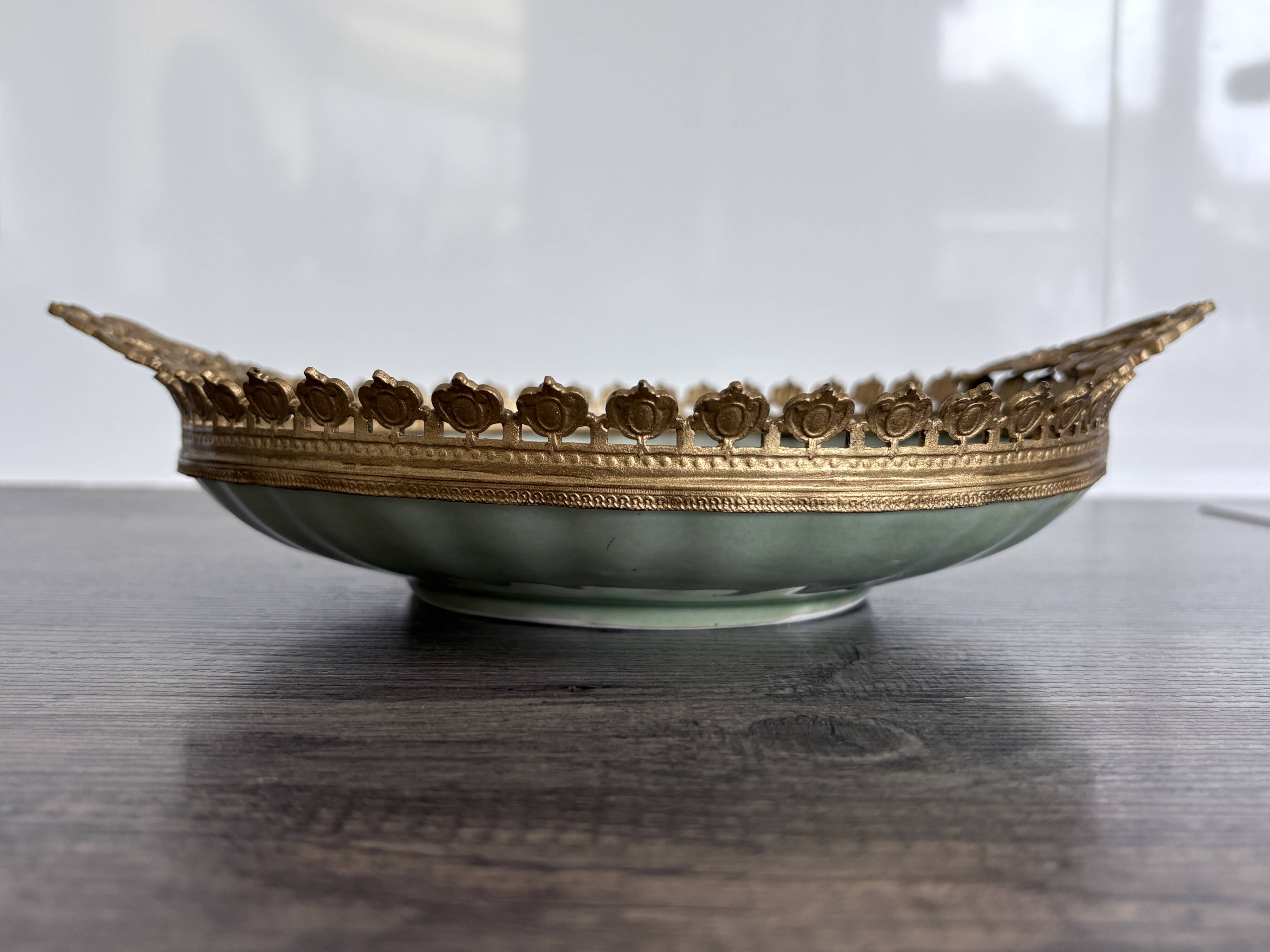 Antique celadon porcelain bowl mounted in gilded bronze, 19th century.