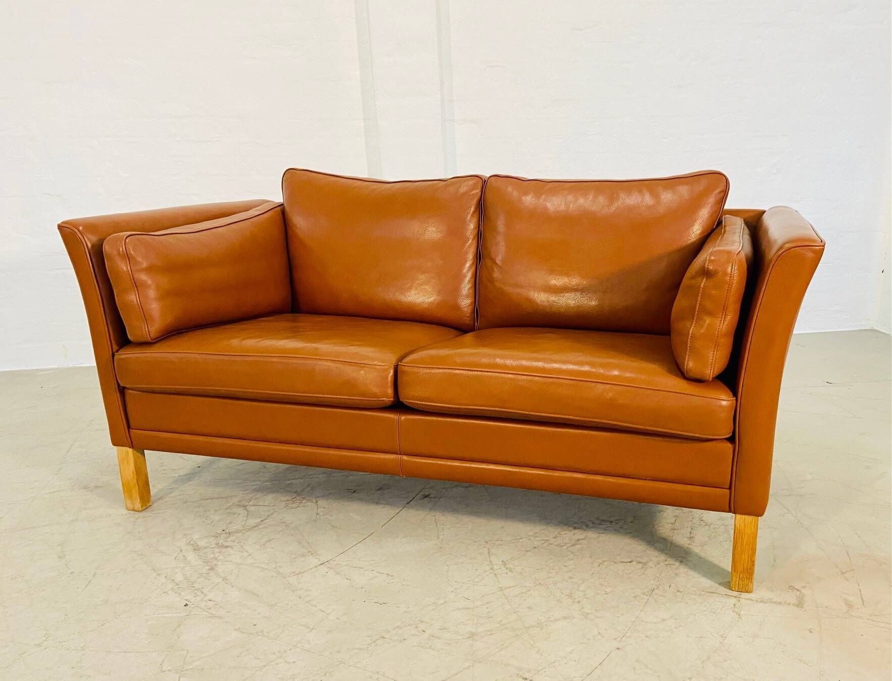 Vintage retro danish mogens hansen 2 person cognac leather sofa