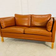 Vintage retro danish mogens hansen 2 person cognac leather sofa