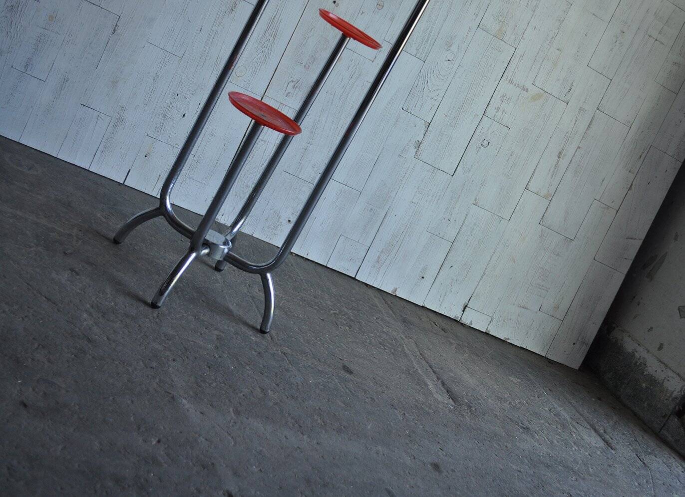 Support for plants, chrome Bauhaus with red plastic trays, 1940s, Czech Republic.
