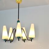 Dutch suspension lamp in wood steel and opaline glass