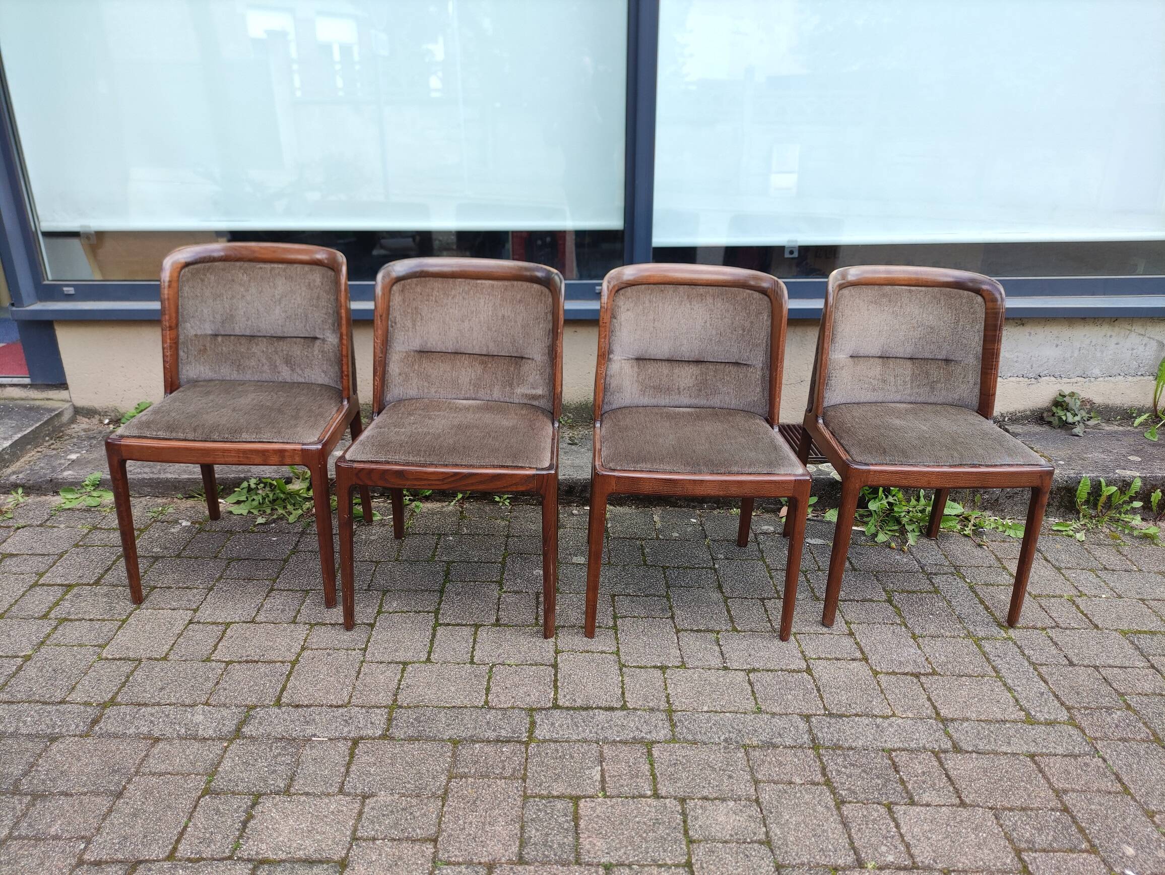 Set of 4 Dining Room Chairs - Dark Wood - Fabric - Scandinavian