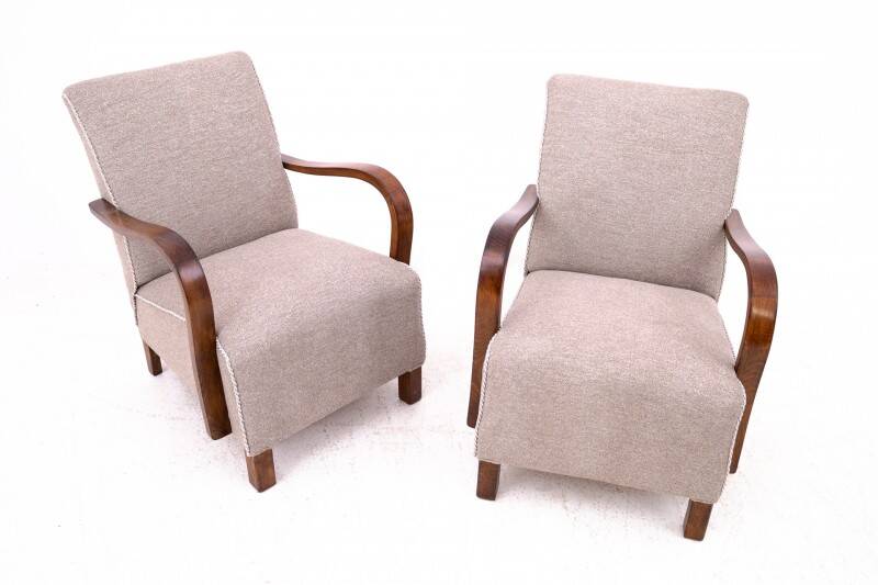 A pair of Art Deco armchairs designed by J. Halabala from the 1930s, Czechoslovakia. After renovation.