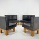 Leather & Oak Wood Modular Sofa and Chairs, 1970's