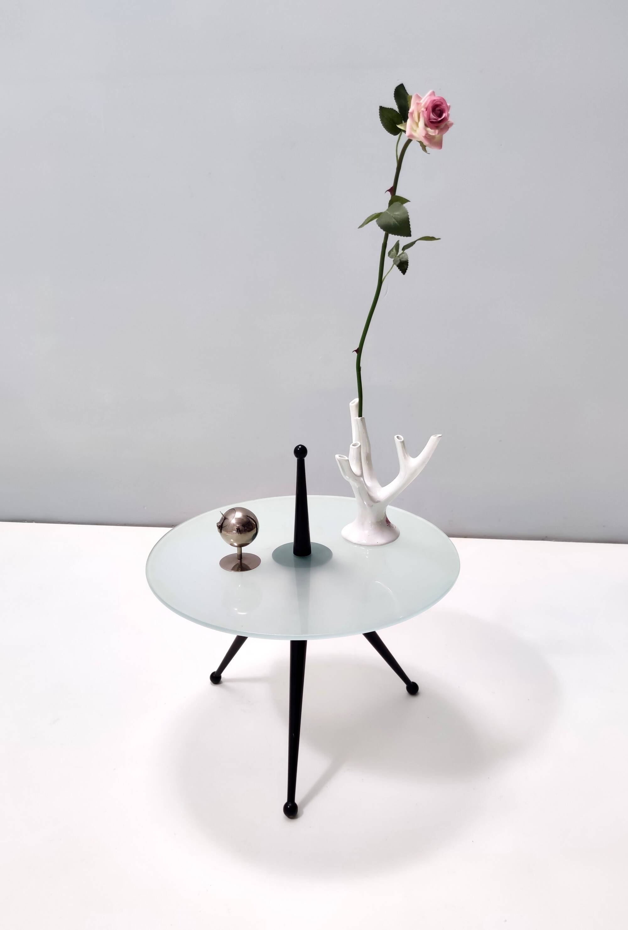 Tripod Beech and Glass Side Table, Italy, 1980s