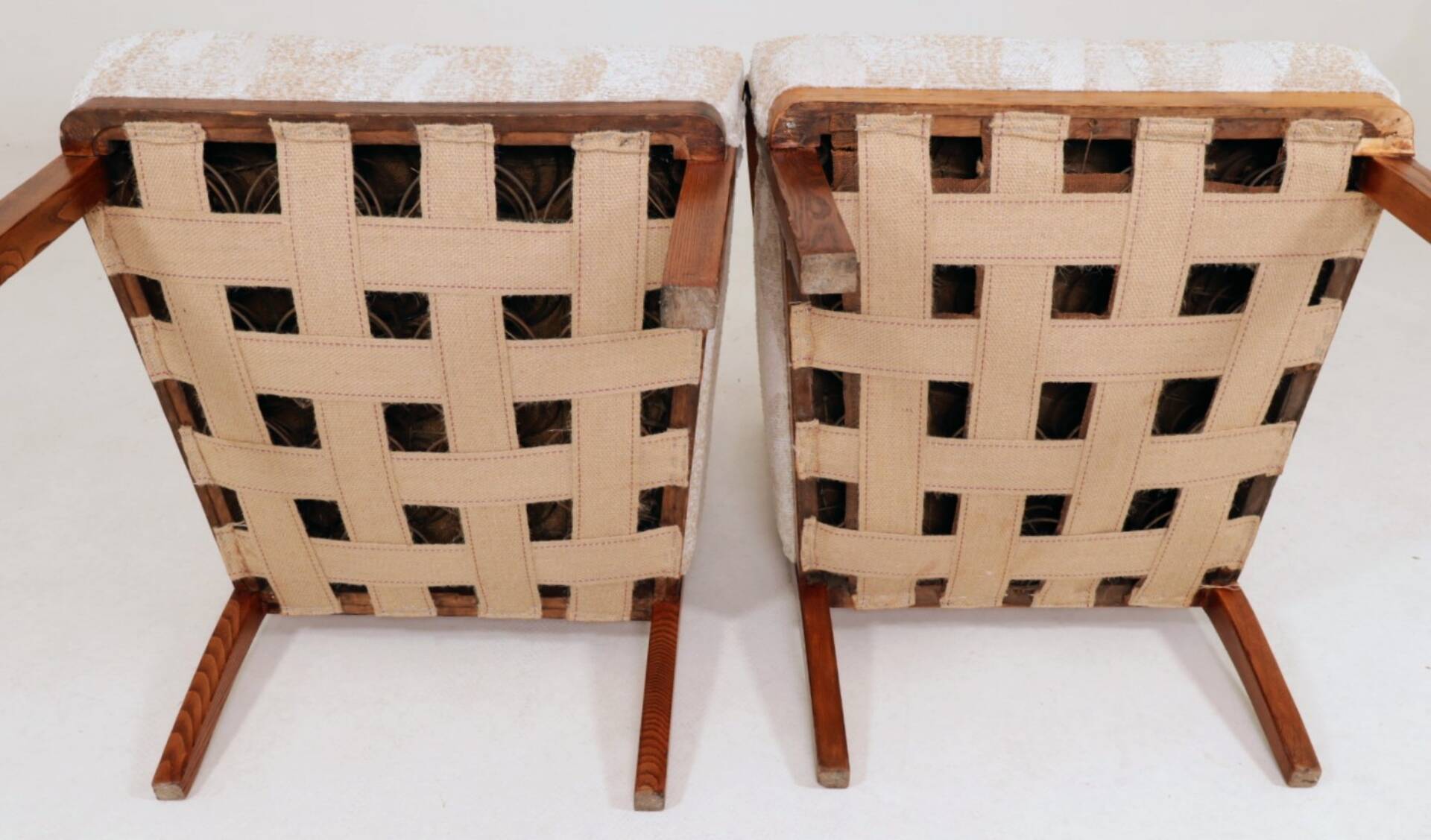 Pair of vintage wooden chairs jacquard beige