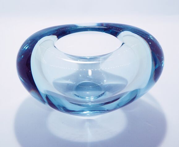 Holmegaard blue glass vase, Denmark signed | Selency