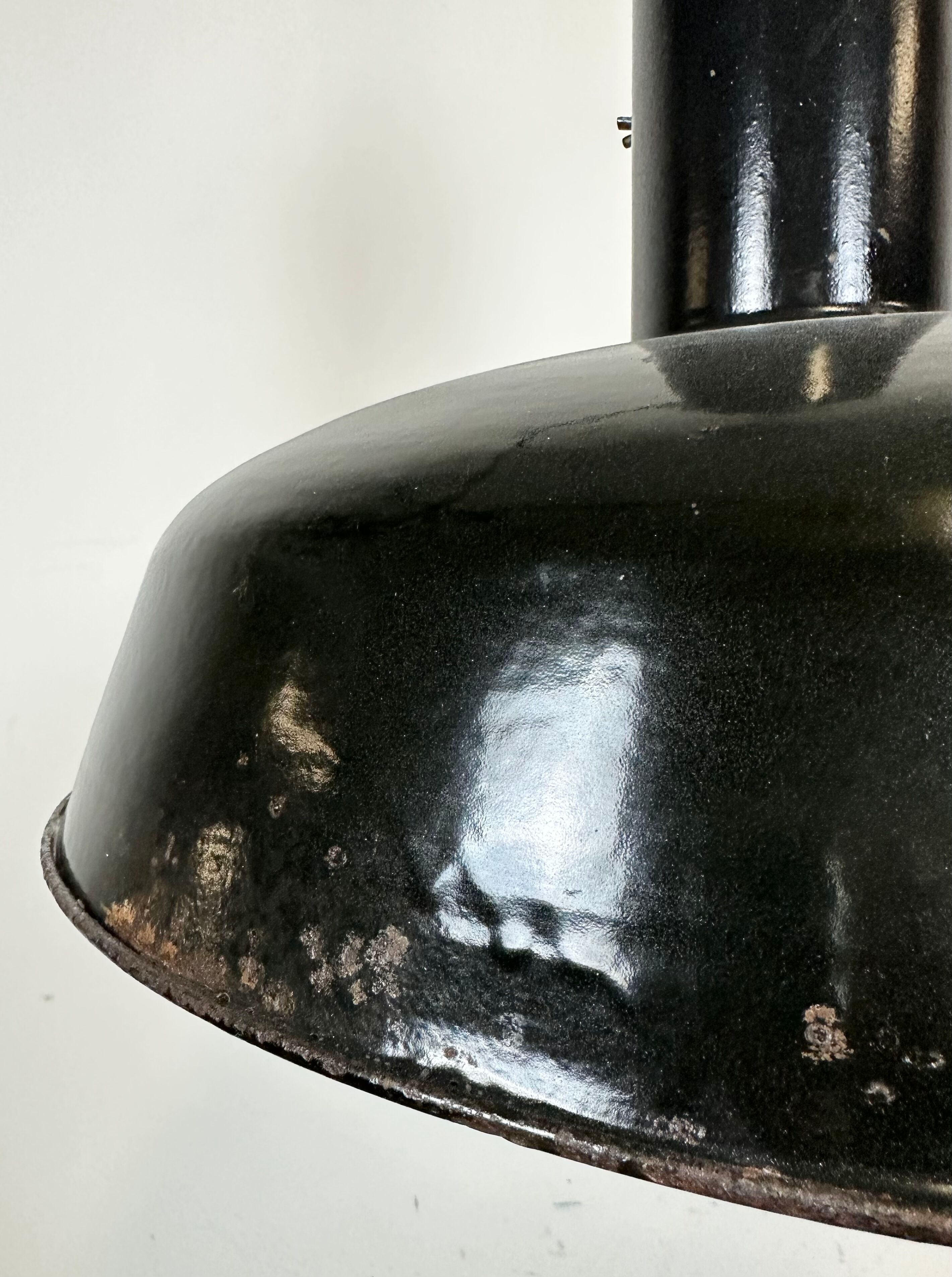 Industrial Black Enamel Factory Pendant Lamp with Iron Top, 1950s