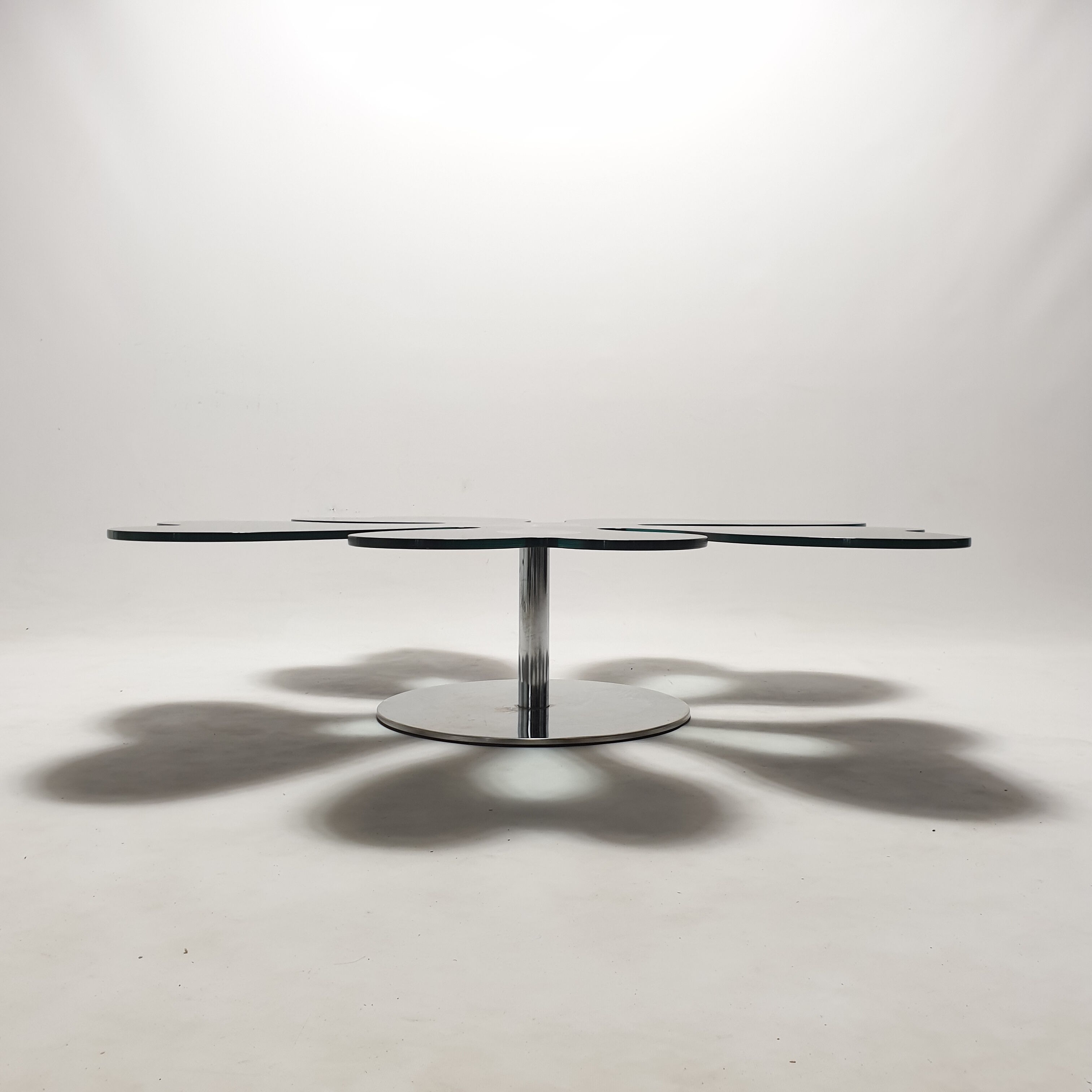 Mid century italian flower table chrome and glass, 1980s