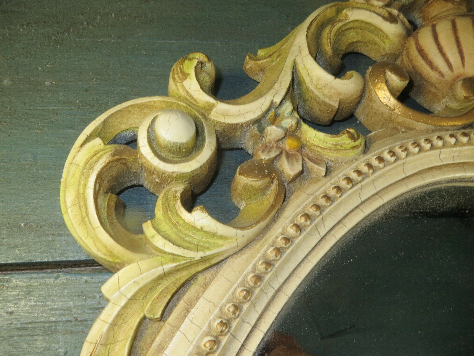 Mirror ice resin glass patina flower louis 15 cracked vintage 71x35cm